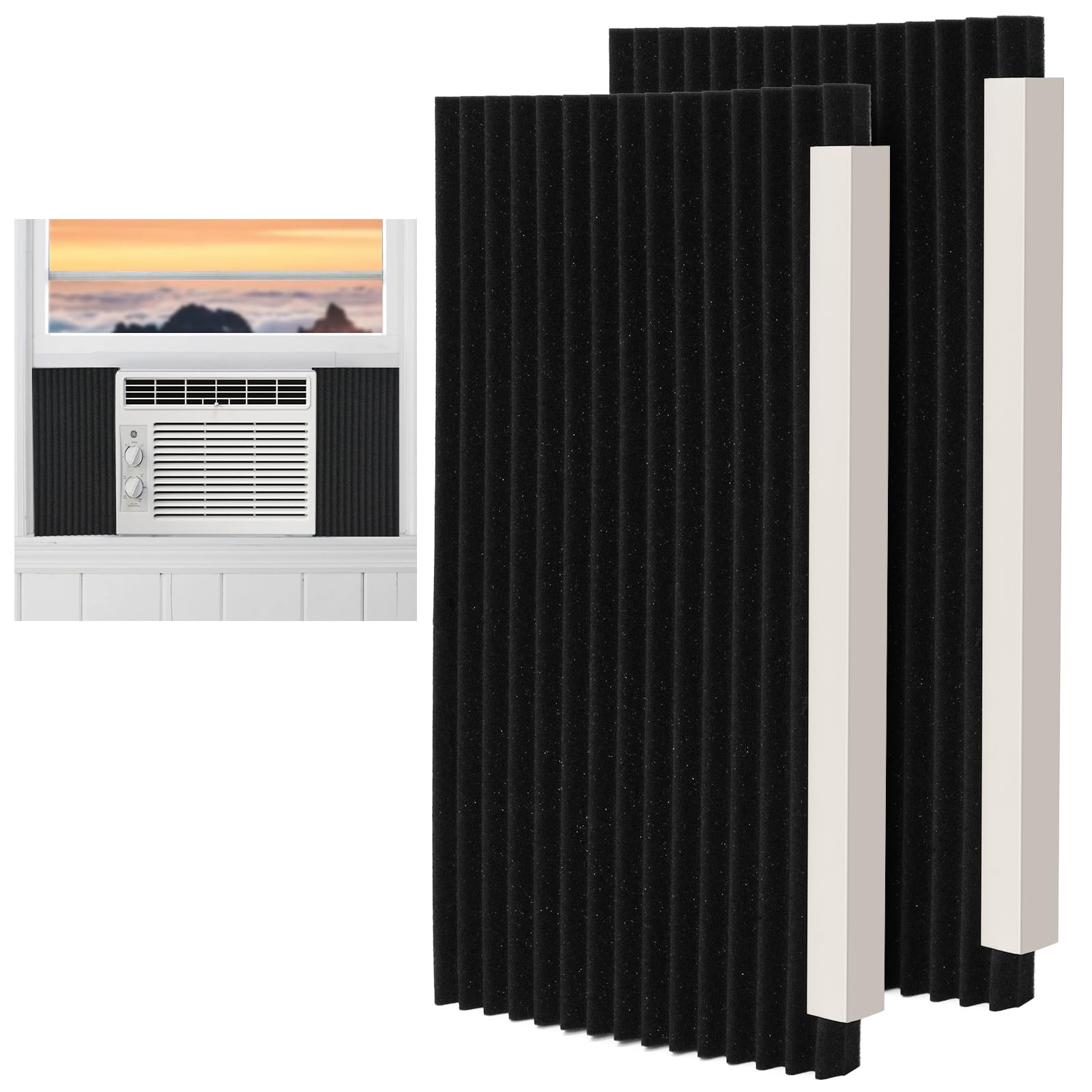 BEWAVE Window AC Side Panels, Air Conditioner Insulation Foam Panels Kit for Window Unit, 17in x 9in x 7/8in, 2 Packs