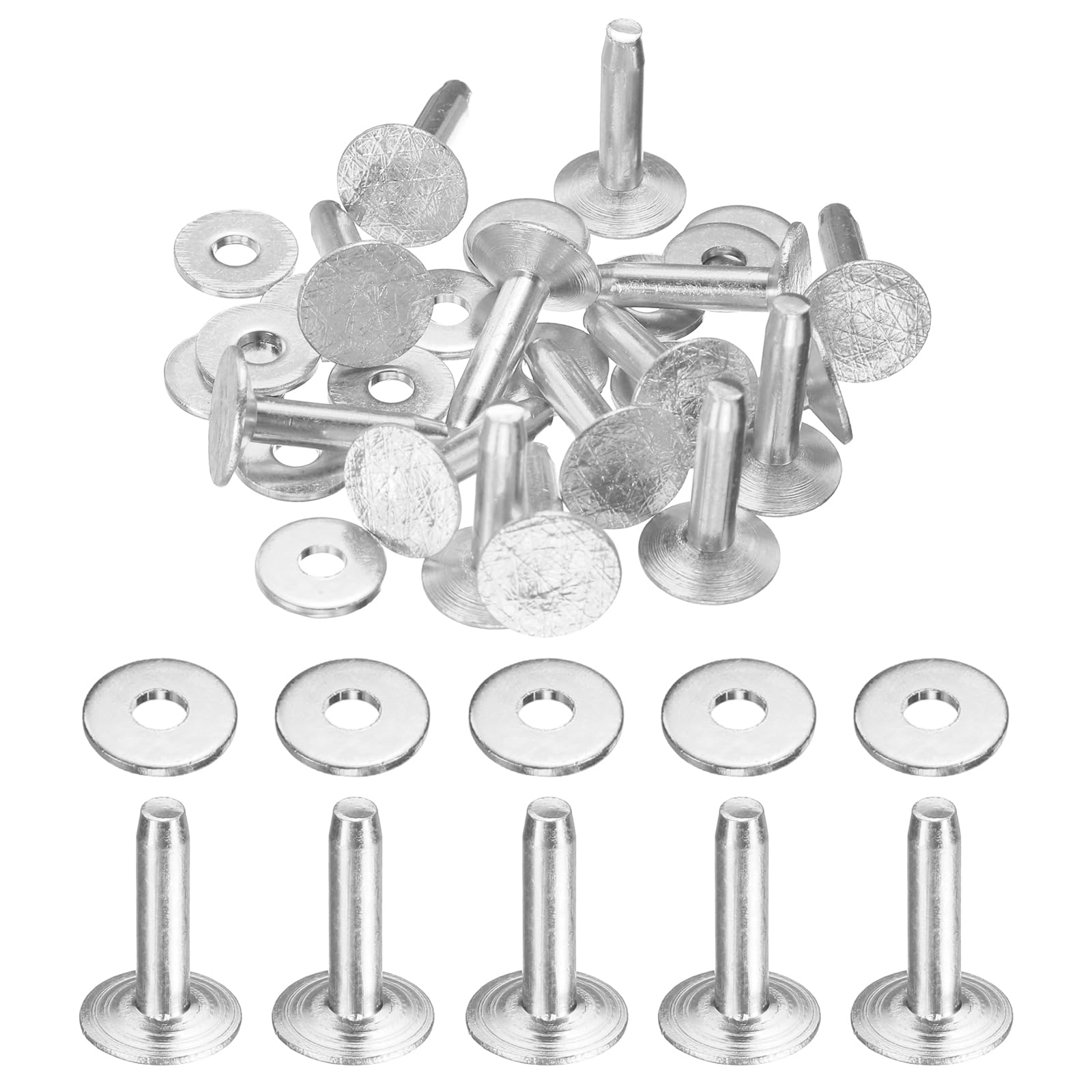 sourcing map 30Set Aluminum Rivets and Burrs Washers 10x3.3x14mm Dimpled Finish Solid Leather Rivet Fastener Studs Posts for Leather DIY Craft Belts Wallets Collars, Silver