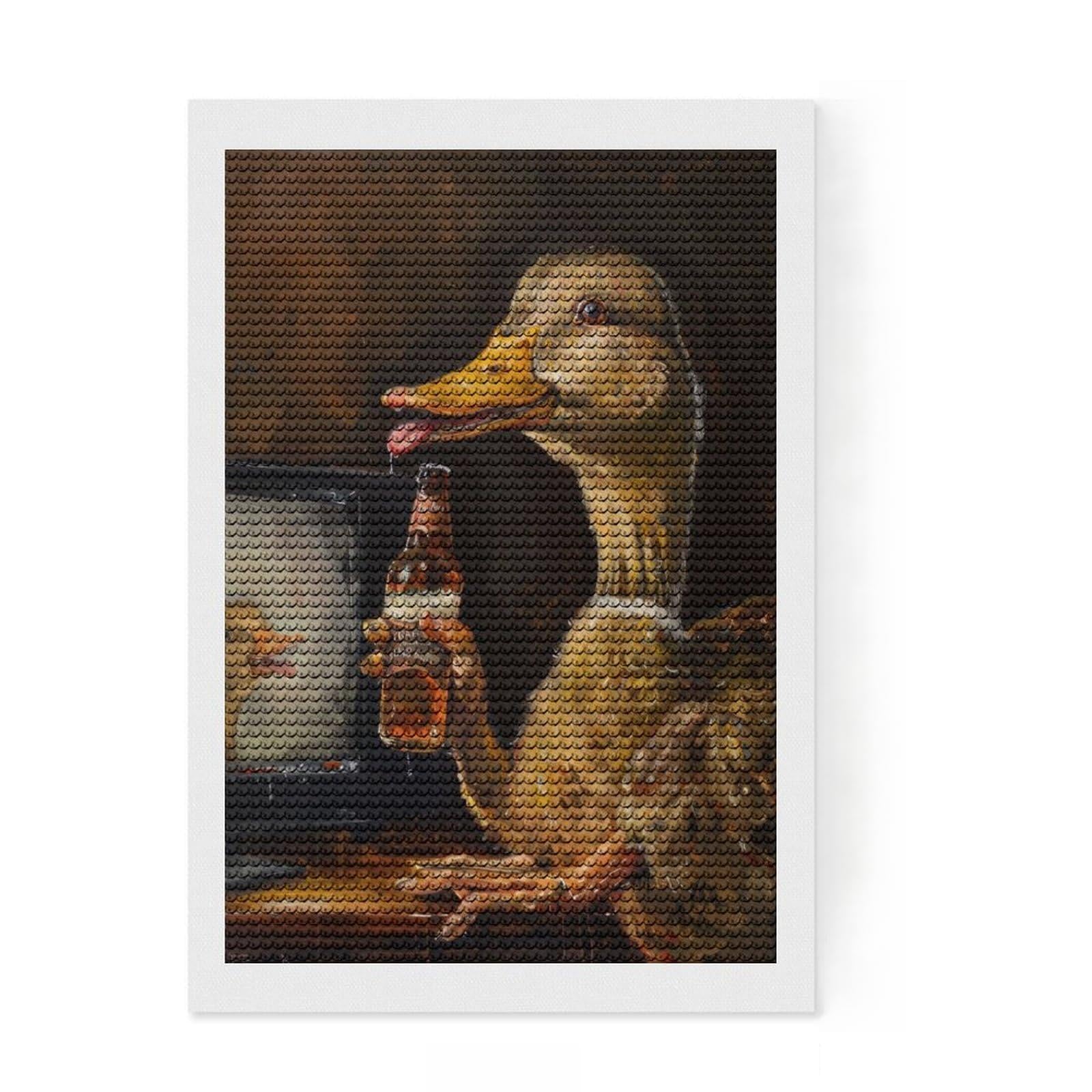 Junmoney Drunk Duck Drinking Beer Round Drill Diamond Painting 8"x12", Adhesive Canvas, Home Decoration, with Tool Kit, Creative Gift Idea