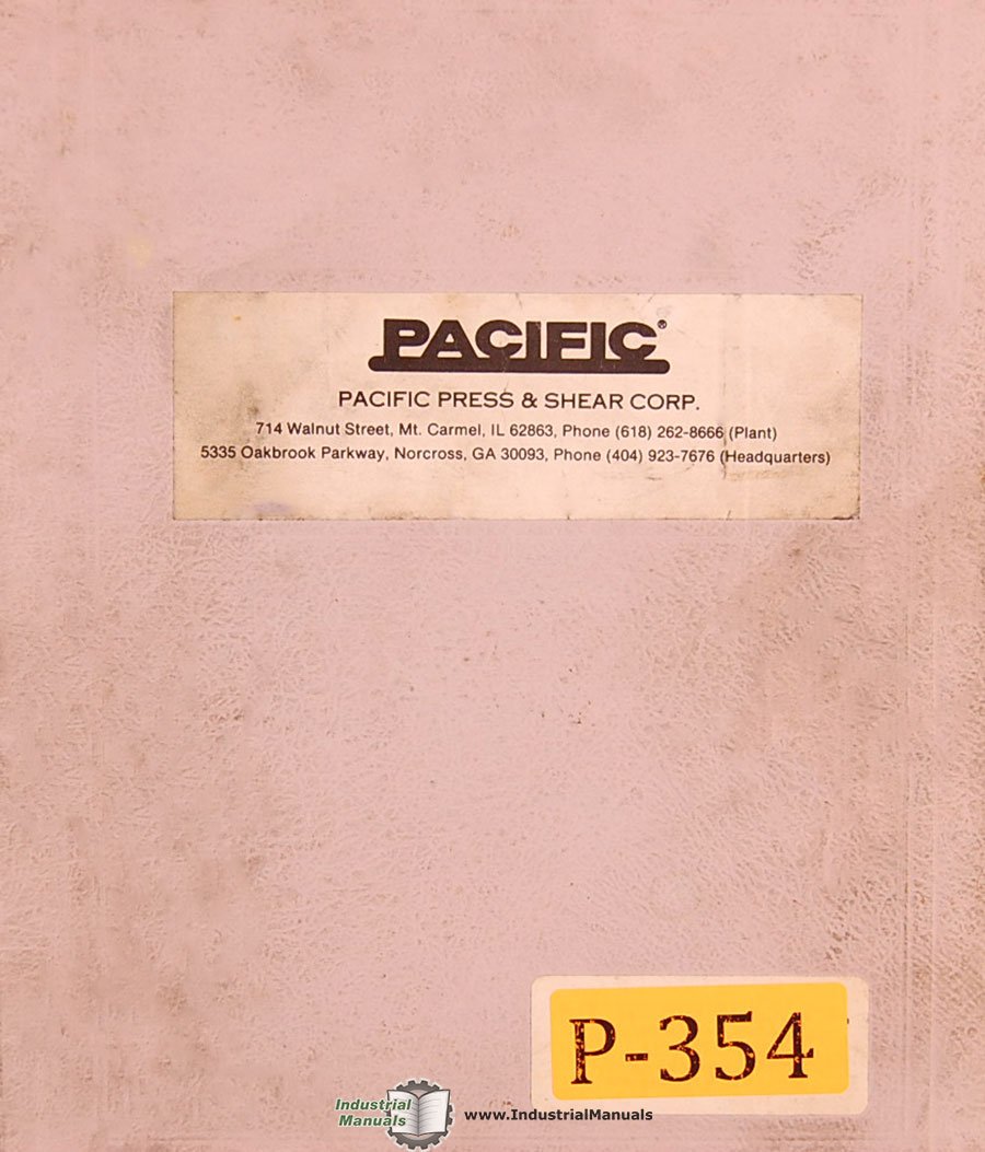 Cover page of the Pacific J Series Press Brakes manual