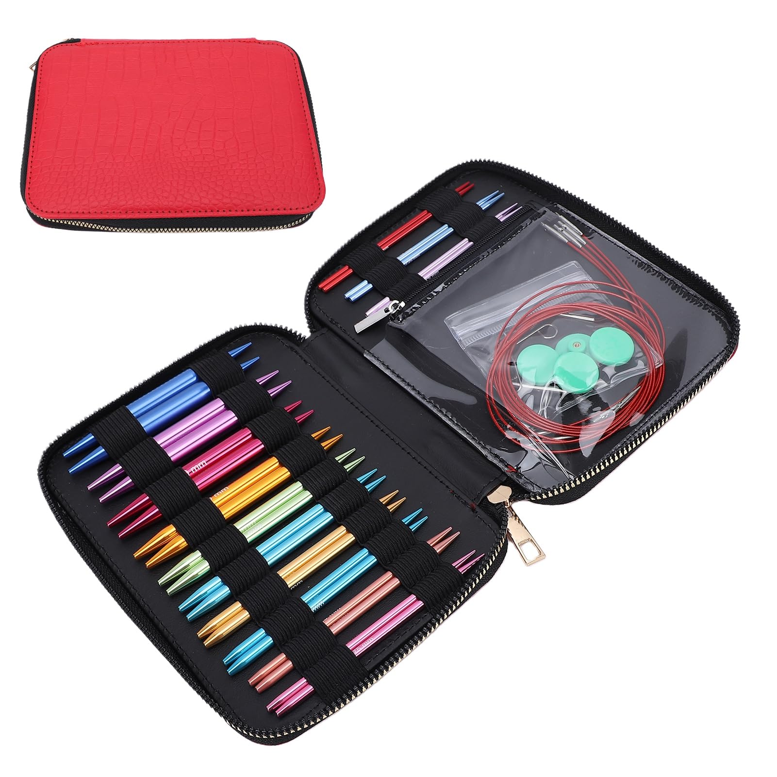 banapoy Juego de Agujas de Tejer Circulares Intercambiables, 13 Pares de Agujas y Cables de Tejer de Aluminio de Colores con Conexión Roscada Segura, Herramientas de Circulares para Manualidades