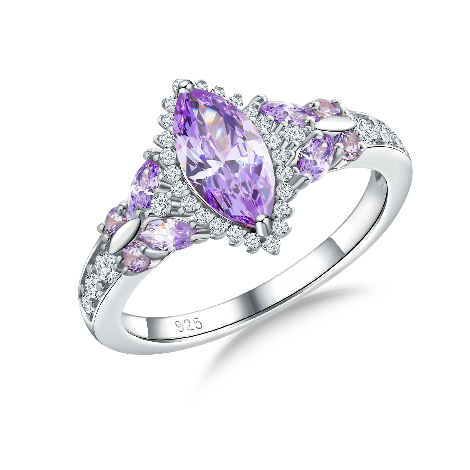 DAYBYDAY Birthstone Rings for Women, 925 Sterling Silver Marquise/Cushion Cut Sapphire/Emerald/Aquamarine Ring, Gemstone Engagement Promsie Rings for