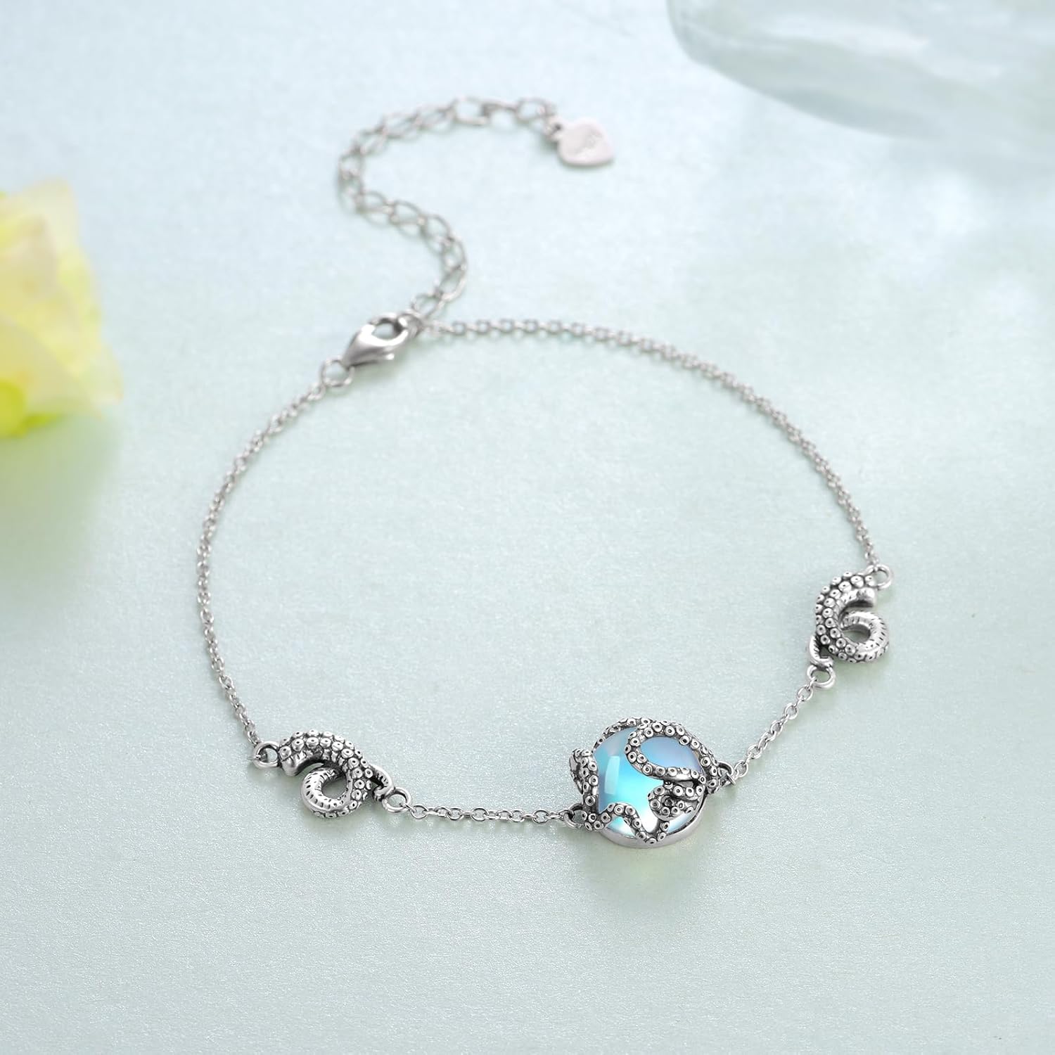 925 Sterling Silver Octopus Bracelet With Moonstone - Ocean and Pirate Jewelry - Sea Animal Decor Gifts for Women