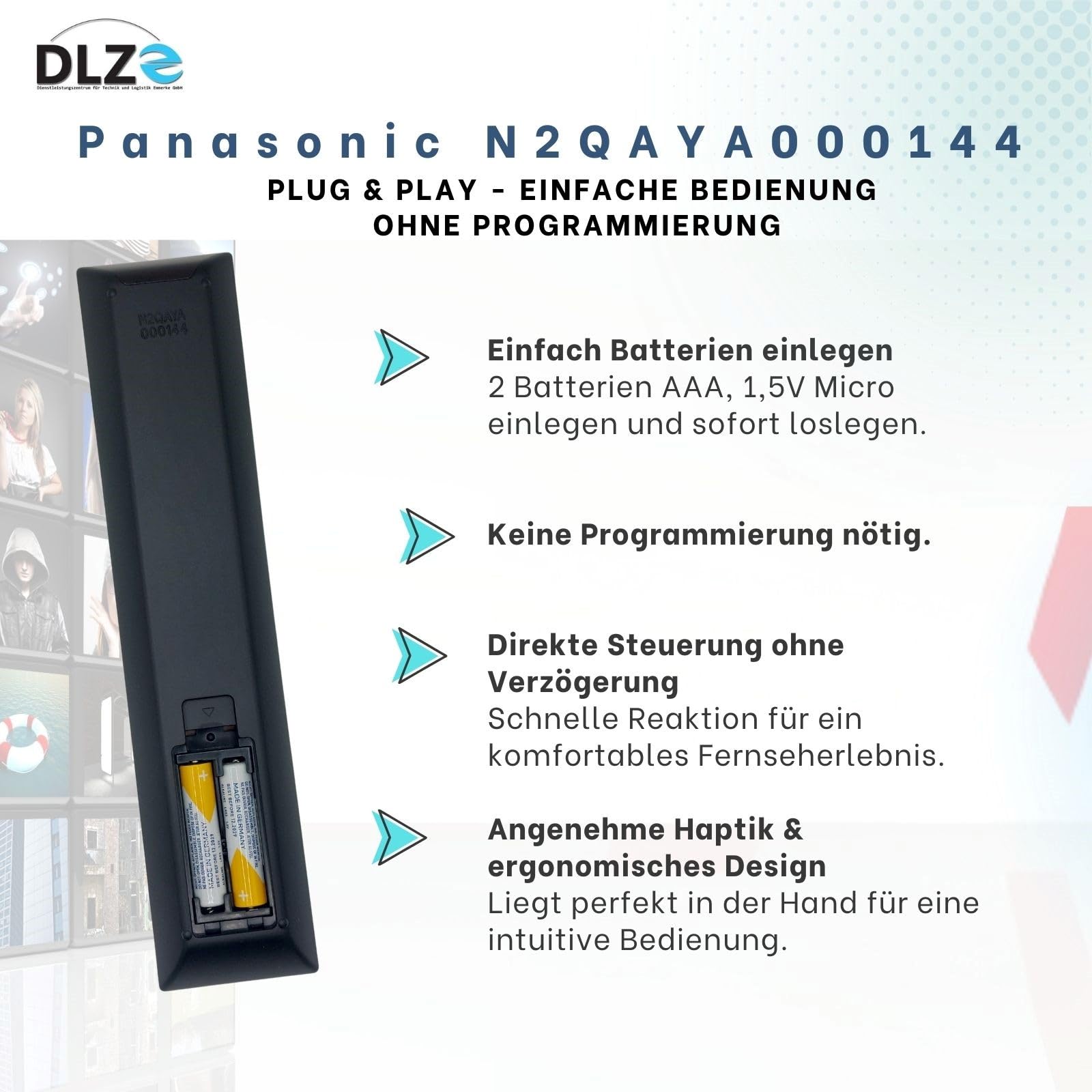 Panasonic N2QAYA000144 – Original-Fernbedienung für Panasonic Smart TVs – Modell, sofort einsatzbereit, kein Setup nötig