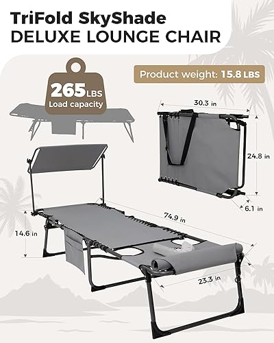 Miniatura 2 de KingCamp Silla de bronceado con agujero facial, sillas de descanso plegables para exteriores, portátil, cómoda, ajustable, de 5 posiciones, tumbona
