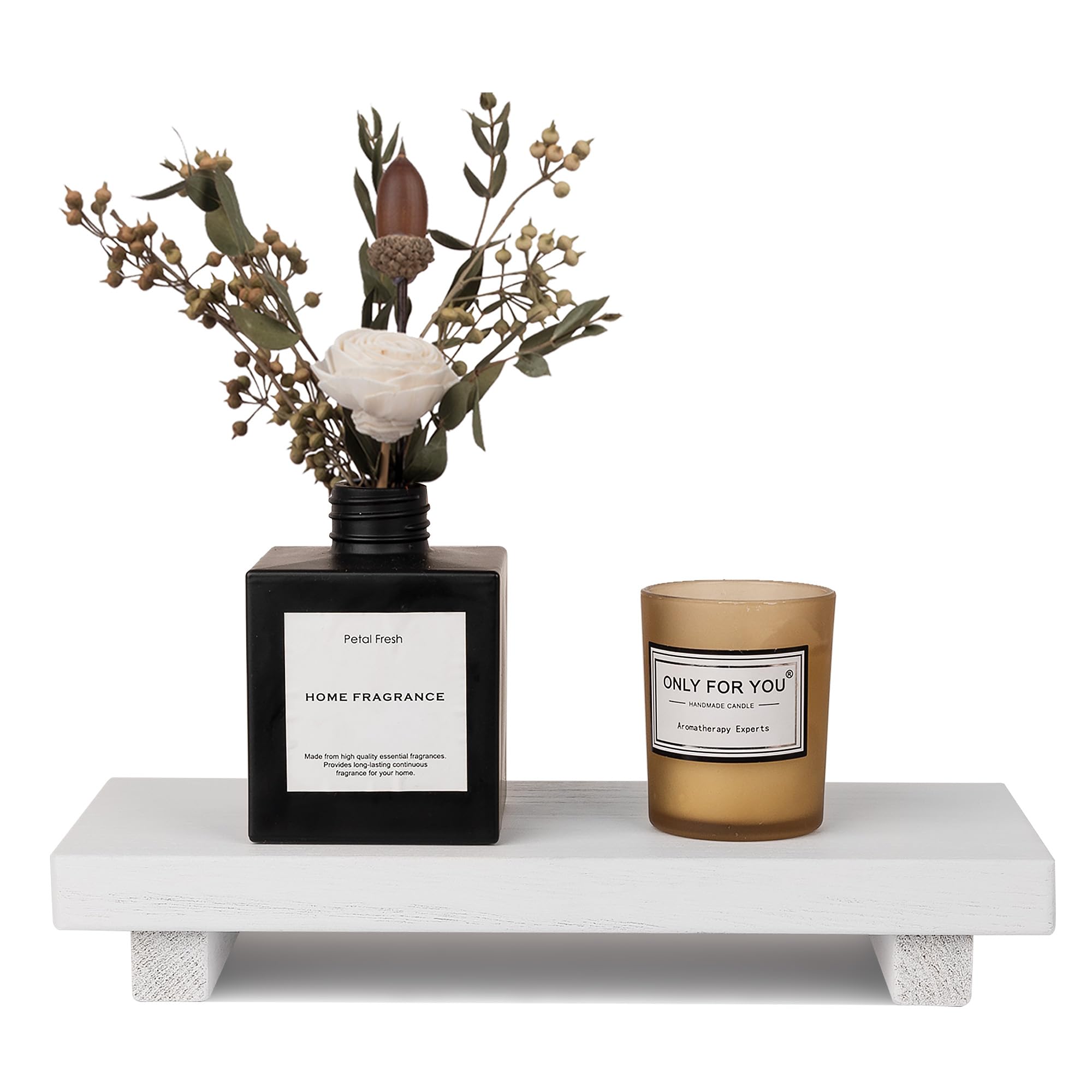 Small Wood Tray Pedestal Stand Farmhouse Bathroom Decor Decorative Wooden Riser Kitchen Soap Dish Holder for Vanity, Counter, Sink, 10" x 4.5" - White