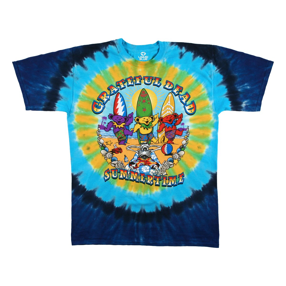 Liquid Blue Unisex-Adult's Grateful Dead Beach Bear Bingo Tie Dye Short Sleeve T-Shirt