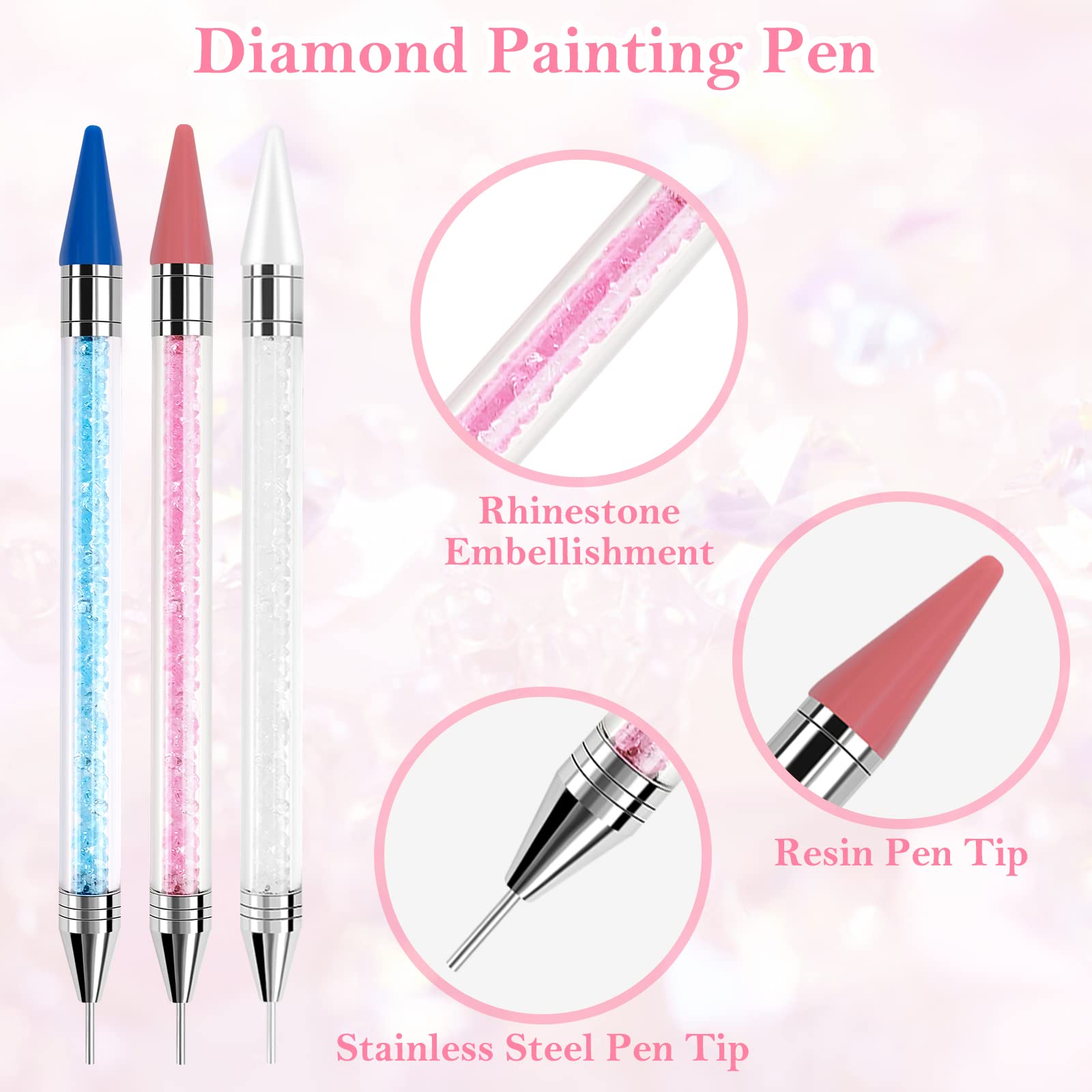 3 Stylos Diamond Painting Avec Cire - Accessoires Pour Peinture Diamant 5D - Adultes Et Enfants