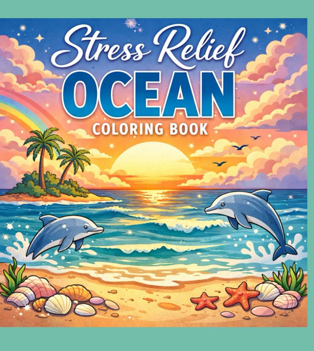 Stress Relief Ocean Coloring Book: 63 Relaxing Ocean, Underwater & Beach Scenes for Adults and Teens