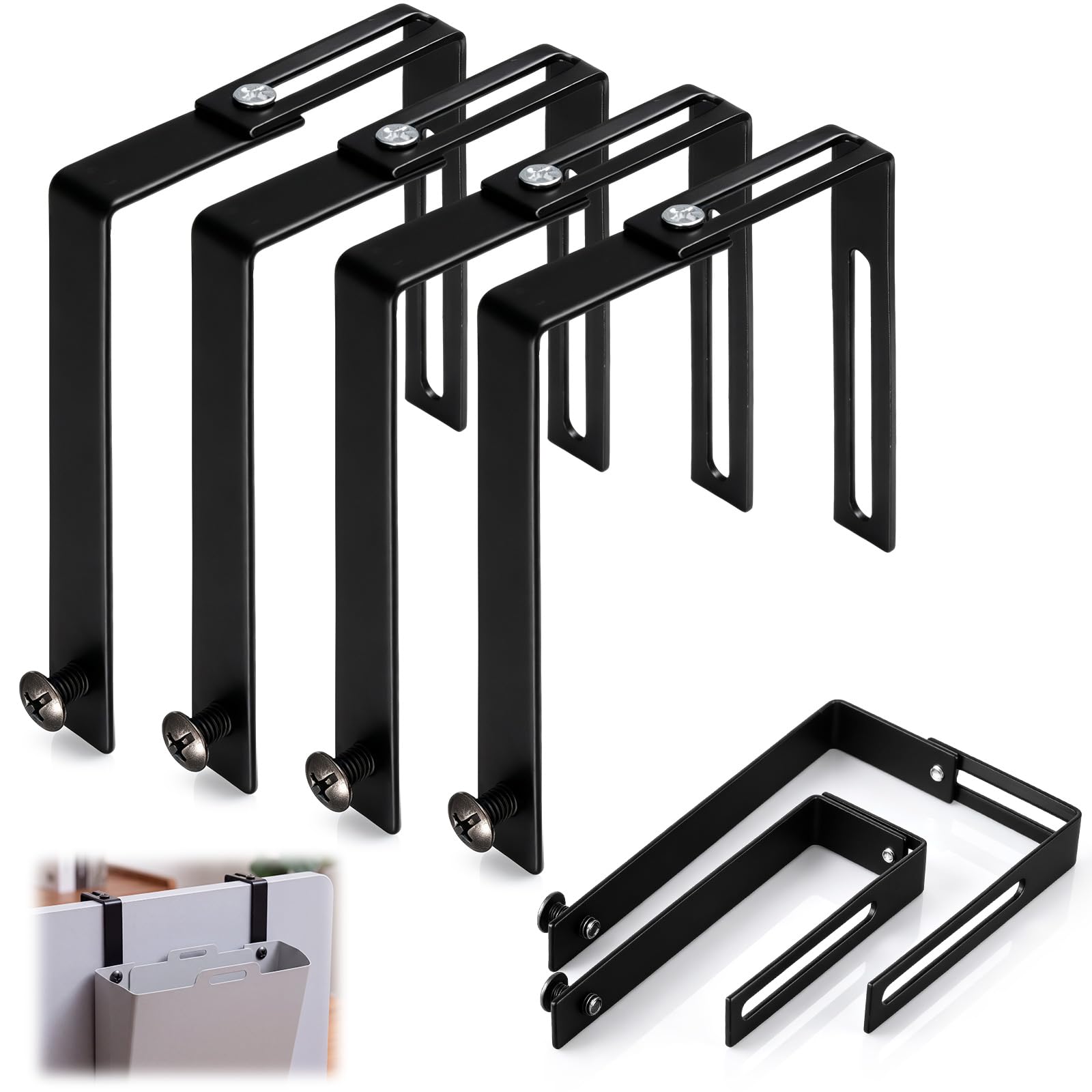 Amylove 4 Pcs Adjustable Cubicle Hooks Metal Hangers, Black, Screw