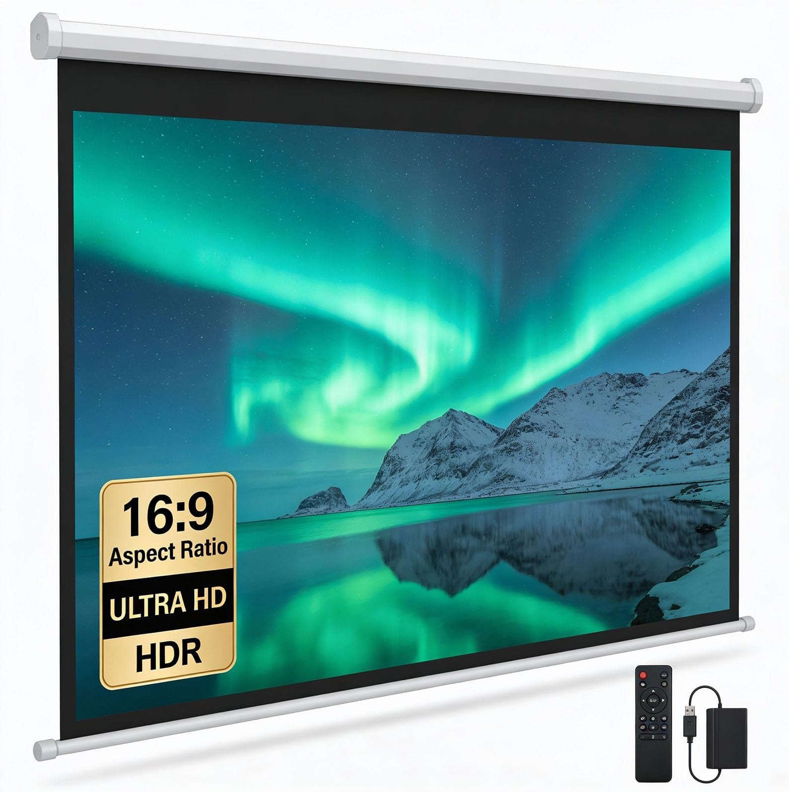 Portable Projector Screen, HD White Projection Surface, Electric Wall Mount Automatic Screen 16:9 with Wireless Remote for Home Theater Presentation Education Outdoor 72In HD Screen(50inch)