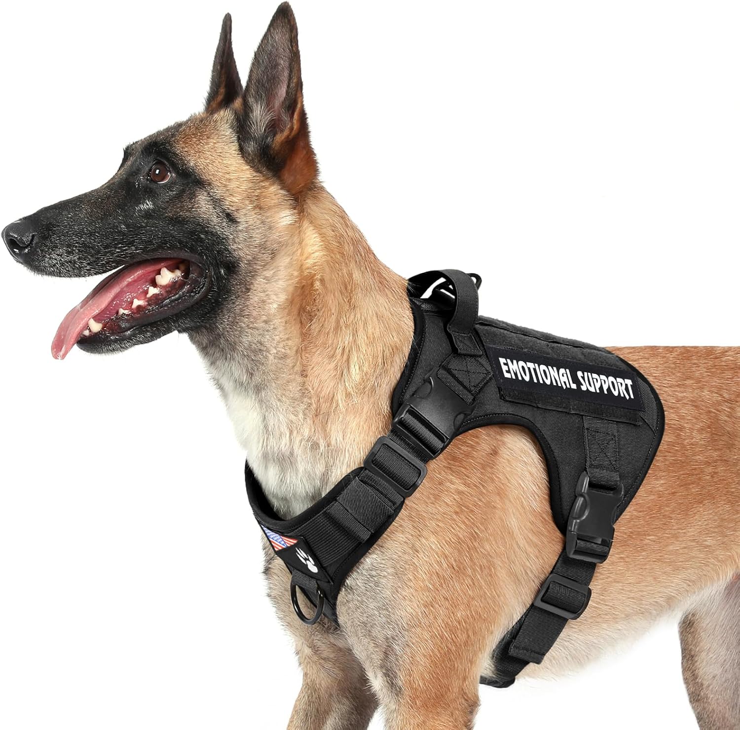 voopet Tactical Dog Harness - Military Emotional Support Service Dog Vest with Handle & Molle for Medium Large Dogs, Easy Control No Pull ESA Dog Vest with 6 Tags for Working Training