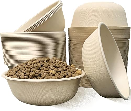 Miniatura 9 de JETKONG Cuencos desechables de 16 oz2 tazas para perros, 50 unidades, 100% compostables para mascotas, cuencos de papel de viaje ideales para comida