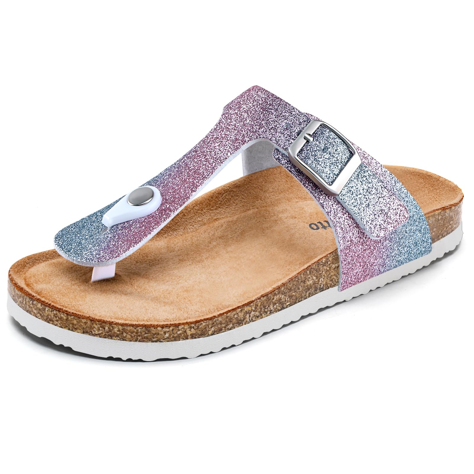 Torotto Toe Separator Children's Flip Flops with Cork Mules Girls Boys Slippers Straps Adjustable Buckle Non-Slip Slippers for Indoor and Outdoor Use 36 EU Pink Blue Glitter