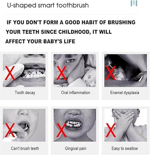 Miniatura 5 de Cepillo de dientes eléctrico en forma de U para niños, cepillo de dientes de dibujos animados rosa, cepillo de dientes automático de 360, carga USB,