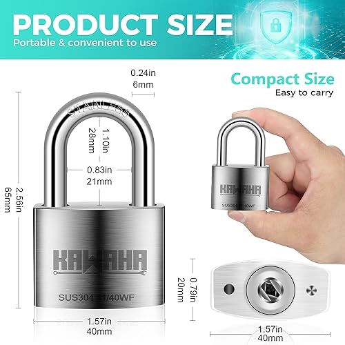 Miniatura 2 de 4150L-2P Candado de acero inoxidable de alta seguridad con grillete largo de 2 pulgadas (1.969 in) con llave para uso en interiores y exteriores