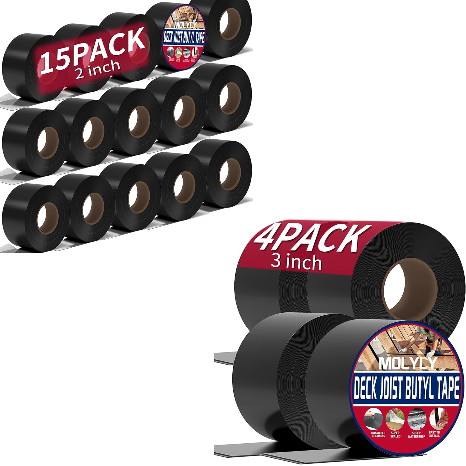 15 Pack Joist Tape 2" x 50' and 4 Pack Deck Joist Tape 3''×50'.