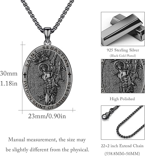 Vista 367 de Collar con colgante de plata de ley 925 con medalla de San Patrón, joyería religiosa para hombres y mujeres, con cadena de acero inoxidable 316L