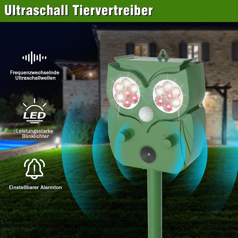 HULAXILOTI Ultrahangos Macskariasztó Kerthez, Vízálló IP65, 5 Üzemmód