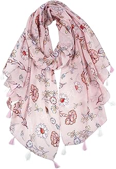 GERINLY Lightweight Scarves Fashion Flowers Print Women Cotton Wrap Scarf Head Shawl Winter Gift