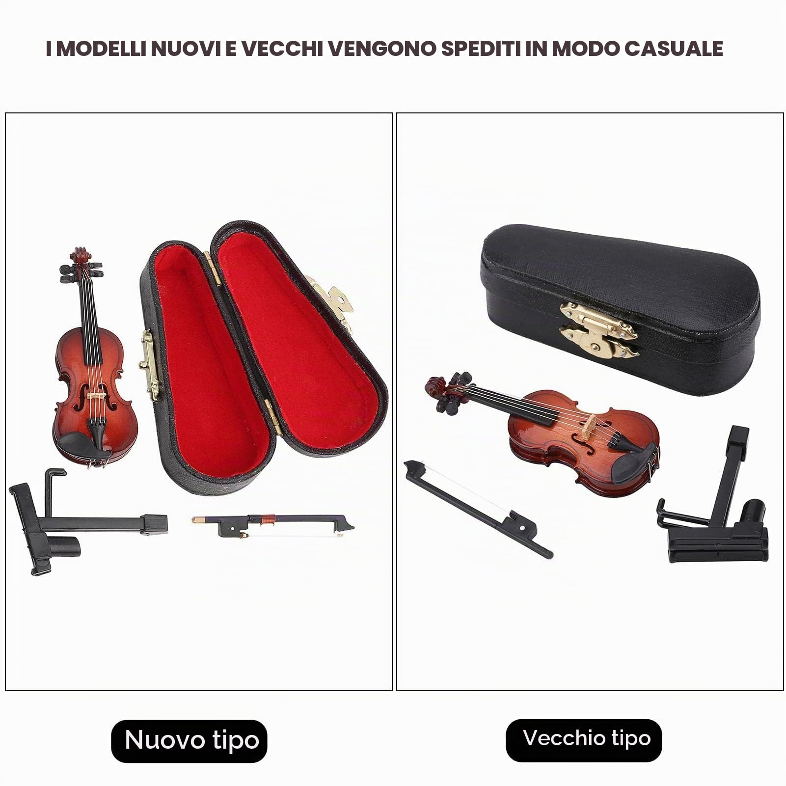 Violino Miniatura con Custodia, Modello di Violino in Miniatura con Accessori per Casa e Ufficio, modello strumento musicale in legno con supporto da tavolo per decorazione casa regalo musicale