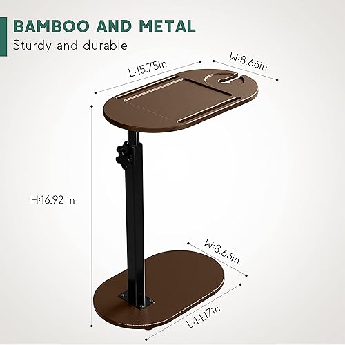 Miniatura 3 de Yumkfoi Mesa de bambú para bañera con altura ajustable, mesa auxiliar independiente para bañera contra pared, estante de bañera con soporte para