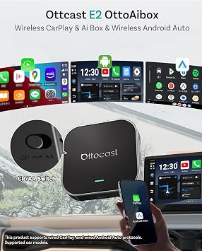 Ottocast E2 OttoAibox 2026 Car Streaming Box, Android 13 Smart AI Box with Netflix/YouTube, Wireless CarPlay Adapter, Car Video Player with Split-Screen