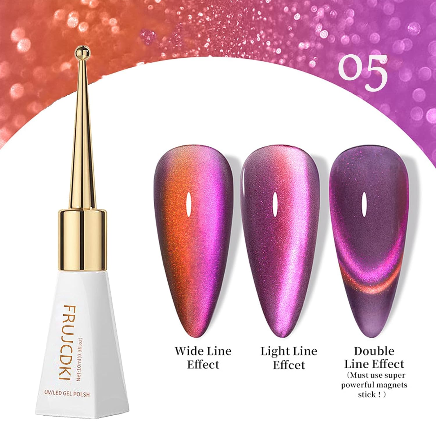 Cat Eye Gel Nail Polish Set with Magnet for Pink Green Glitter Holographic Cat Eye in Glass Packaging, Salon Gel Manicure and Nail Art DIY at Home, Brilliant Fireworks (Set of 6 colors, 6pcs)