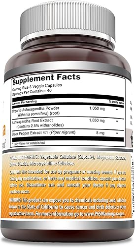 Miniatura 2 de Amazing Formulas - Suplemento de raíz de Ashwagandha con extracto de pimienta negra, 2100 mg por porción, suplemento de 120 cápsulas vegetarianas,