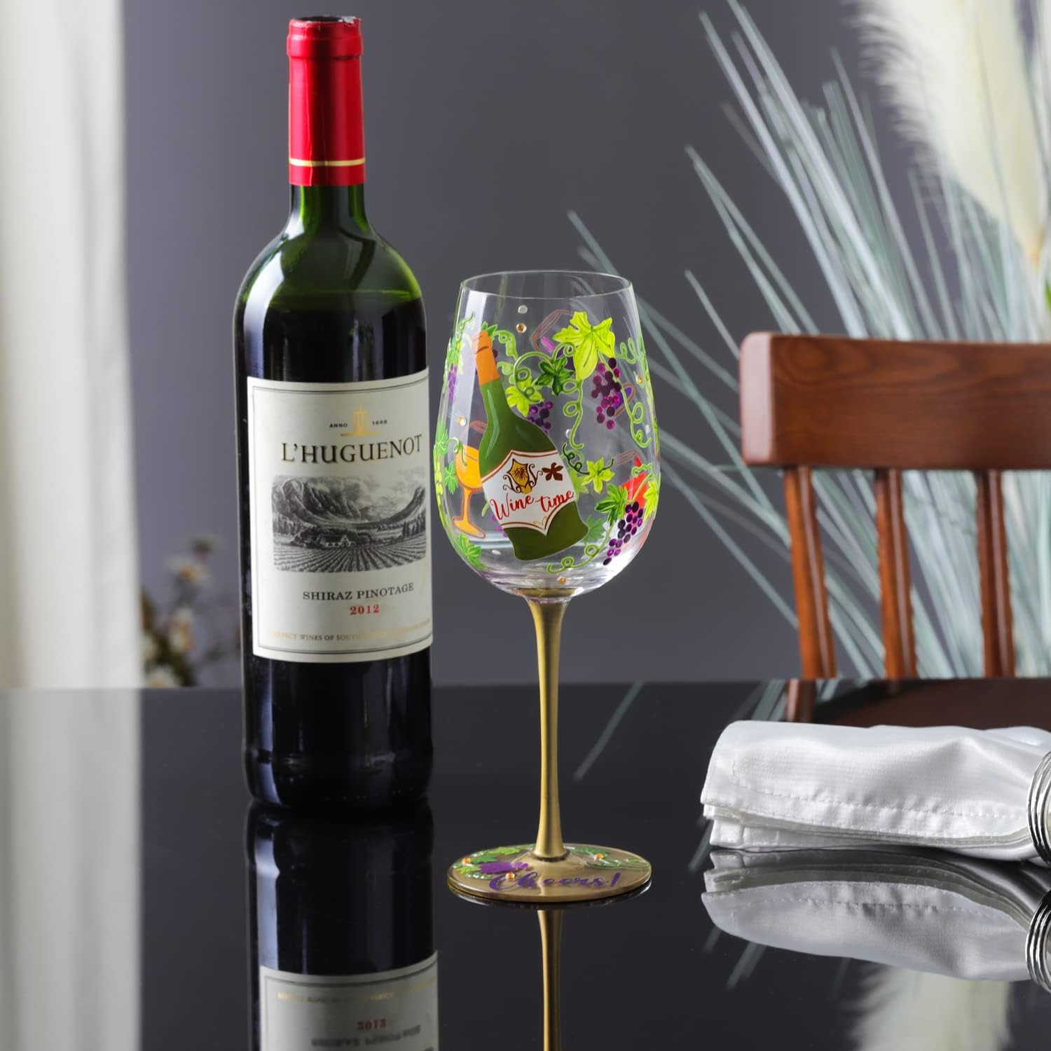 NymphFable Hand Painted Wine Glass 15oz Green Vines Purple Grapes Cocktail Glasses Birthday Wine Gifts for Wine Lover - Image 3