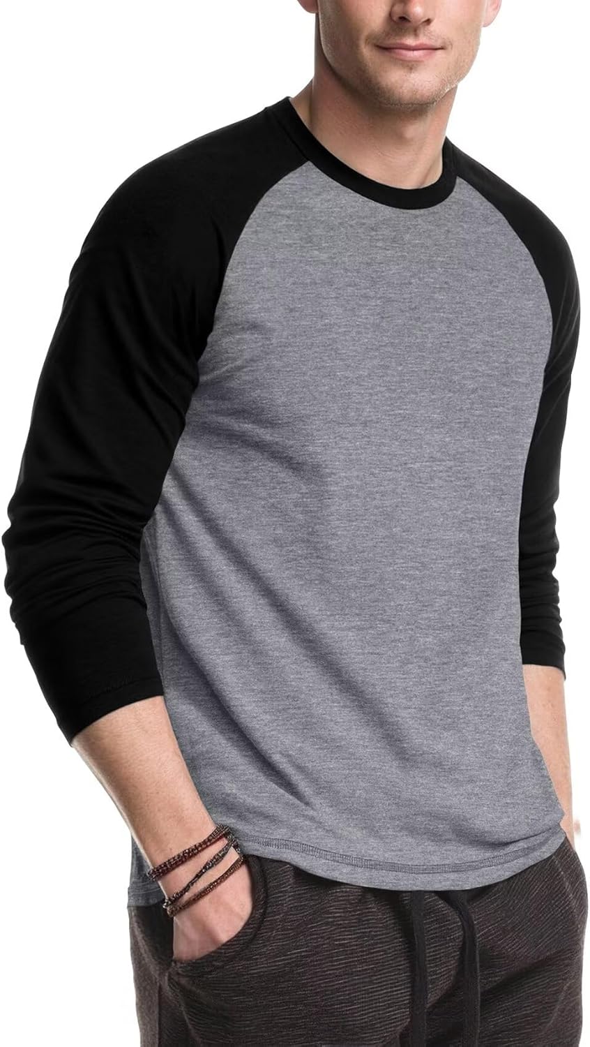Zengjo Raglan Shirt Men Long Sleeve Colorblock Baseball Tee Casual Knit Jersey Top - Image 2
