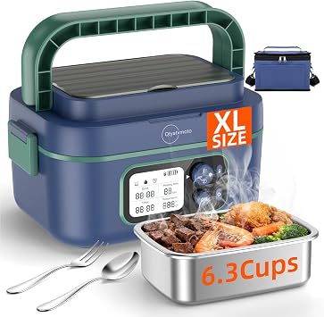 Cordless Electric Lunch Box, 100W Rechargeable Heated Lunch Box for Adults, 1.5L Portable Self Heating Lunchbox with Battery Leak-Proof for Office Truck Driver Construction Camping Blue