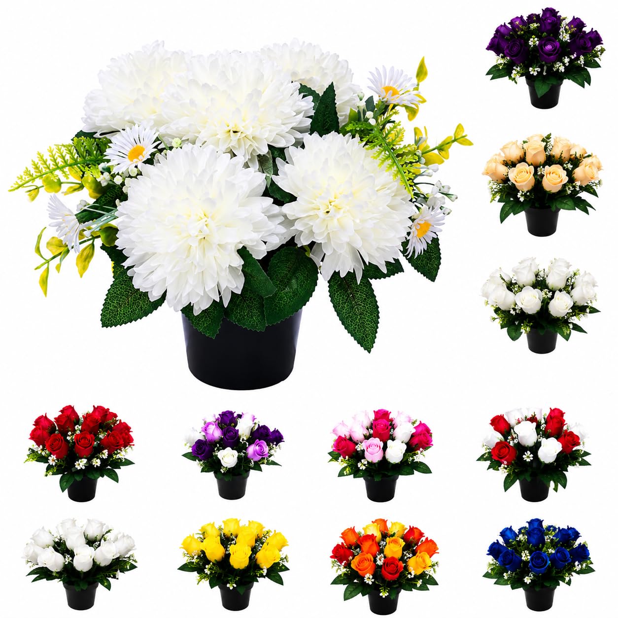 Mr. Barry's 25cm Grave Flower Pot with Foam Insert (White Chrysanthemum)