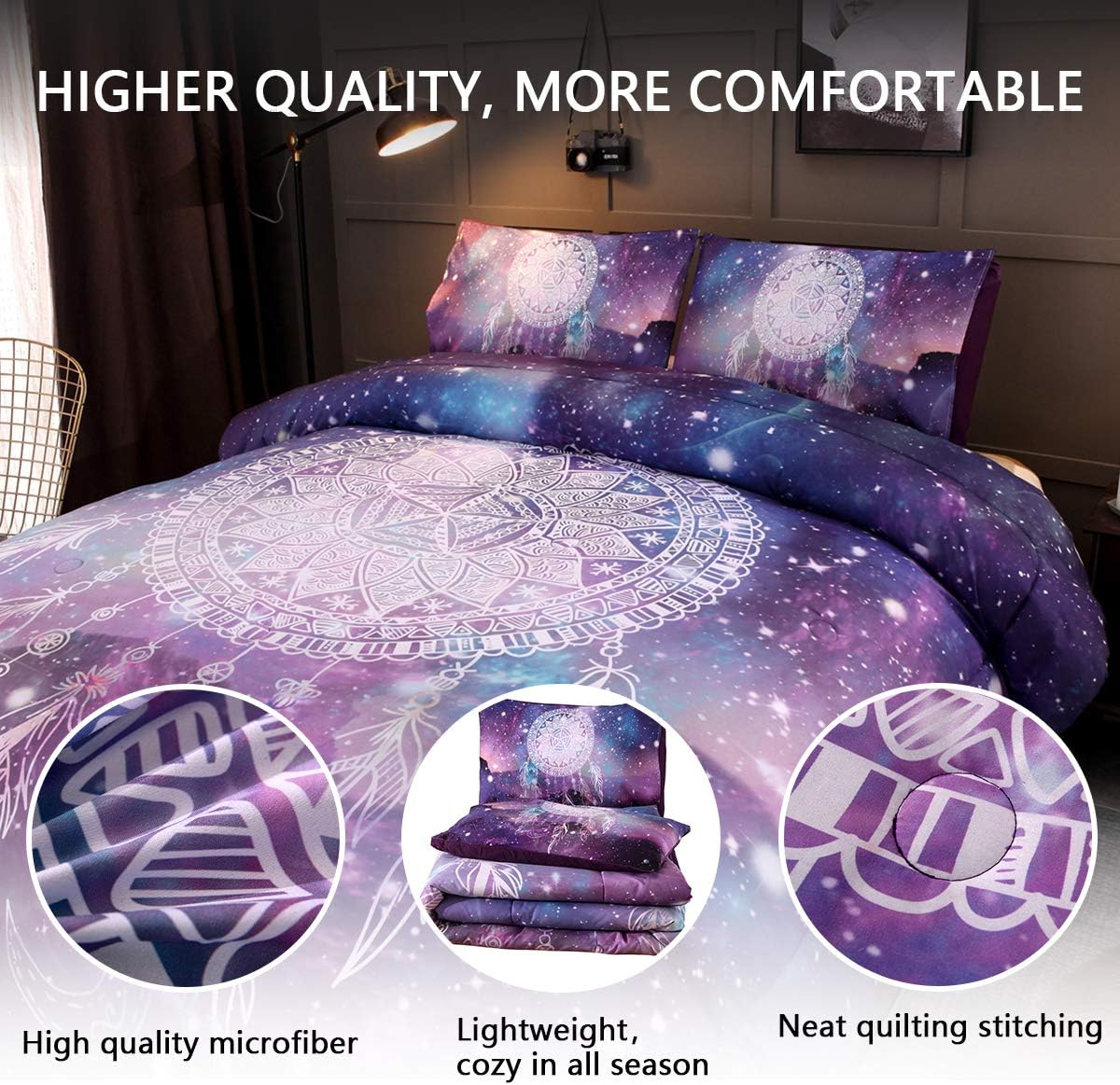 PomCo Galaxy Dream Catcher Comforter Set Queen (90x90 Inch), 3Pcs Boho Purple Dreamcatcher Printed Microfiber Bedding Set (1 Comforter & 2 Pillowcases) : Home & Kitchen