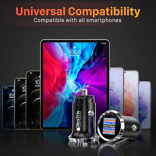 Miniatura 6 de Bestrix Cargador de coche, doble puerto USB de carga rápida 4.0, carga rápida de 5A30W, adaptador de cargador USB para automóvil, compatible con