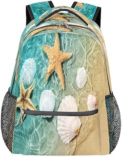 Mochilas escolares leves para meninos e meninas adolescentes estrela do mar concha praia impermeável 16 polegadas viagem laptop mochilas casuais adequadas para homens e mulheres trabalho viagens caminhadas acampamento, Multicor, Medium