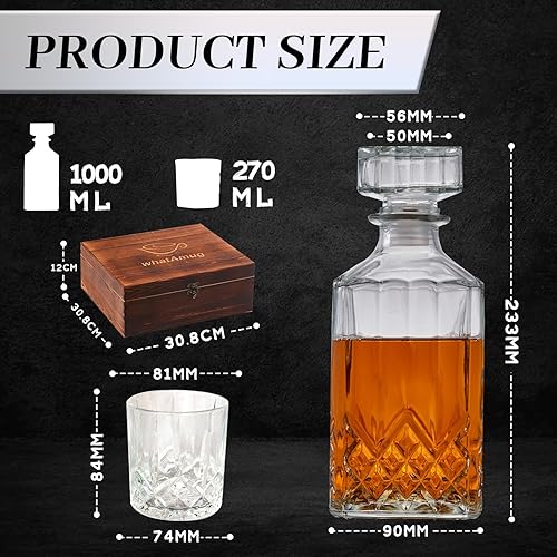 Miniatura 3 de whatAmug Juego de decantador de whisky, juegos de decantadores de whisky para hombres, juegos de regalo de licor con tapón hermético y 4 vasos de