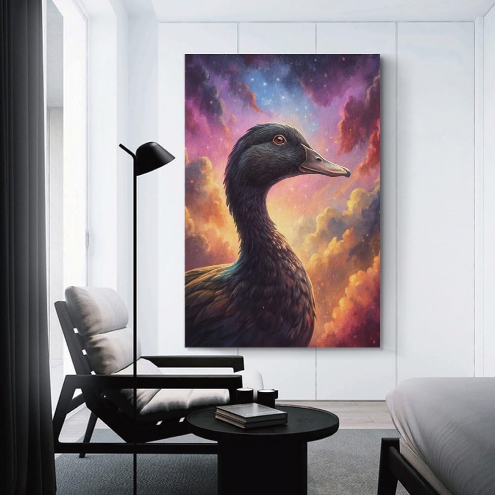 Junmoney Duck in A Cosmic Sky Wall Picture Print 24x36inch(60x90cm), for Corridors, Hallways Or Apartment Entries, Decorative Canvas Styling for Entry Areas