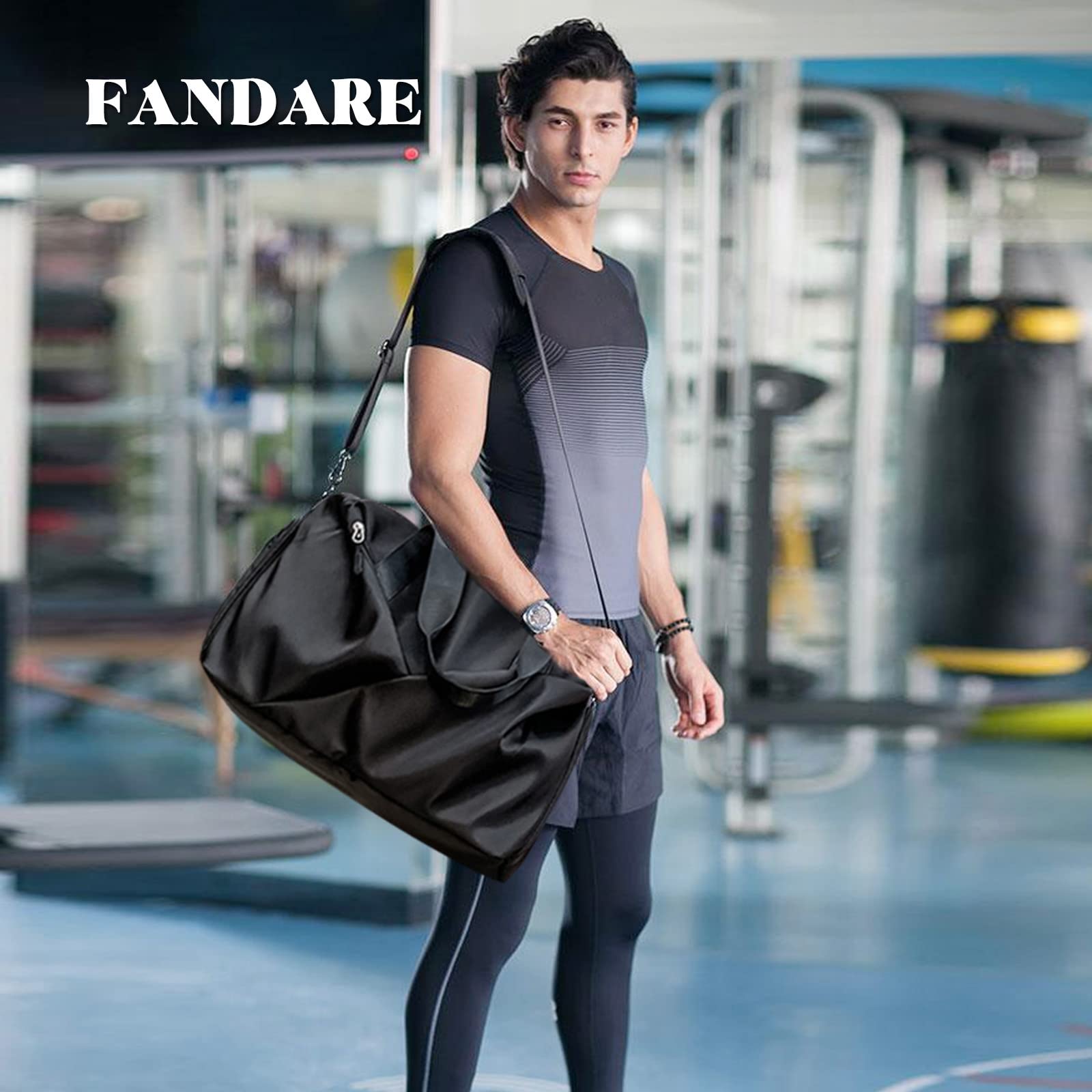 FANDARE Ultraligero Bolsa de Viaje Bolsa Deportivas de Gimnasio Bolsas de Viaje Mujer Hombre Weekender Bolsa de Fin de Semana con Bolsillo de separación húmedo y seco y Zapato Compartimento