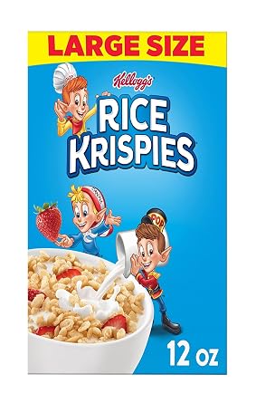 Kelloggs Rice Krispies Cold Breakfast Cereal, 8 Vitamins and Minerals, Rice Krispies Treats, Large Size, Original, 12Oz Box 1 Box