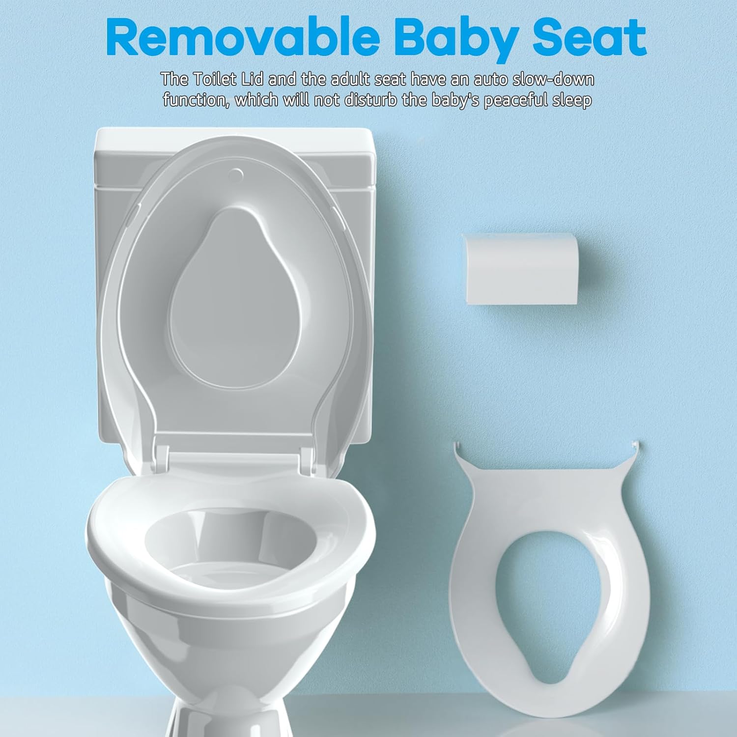 Aünsffer Family Toilet Seat Elongated, Built-in Toddler Potty Training Seat, Baby Toilet lid 2 in 1 Soft Close Quiet with Magnet, Easy Clean PP Material Safe and No Loosen (White Elongated 18.5 Inch)