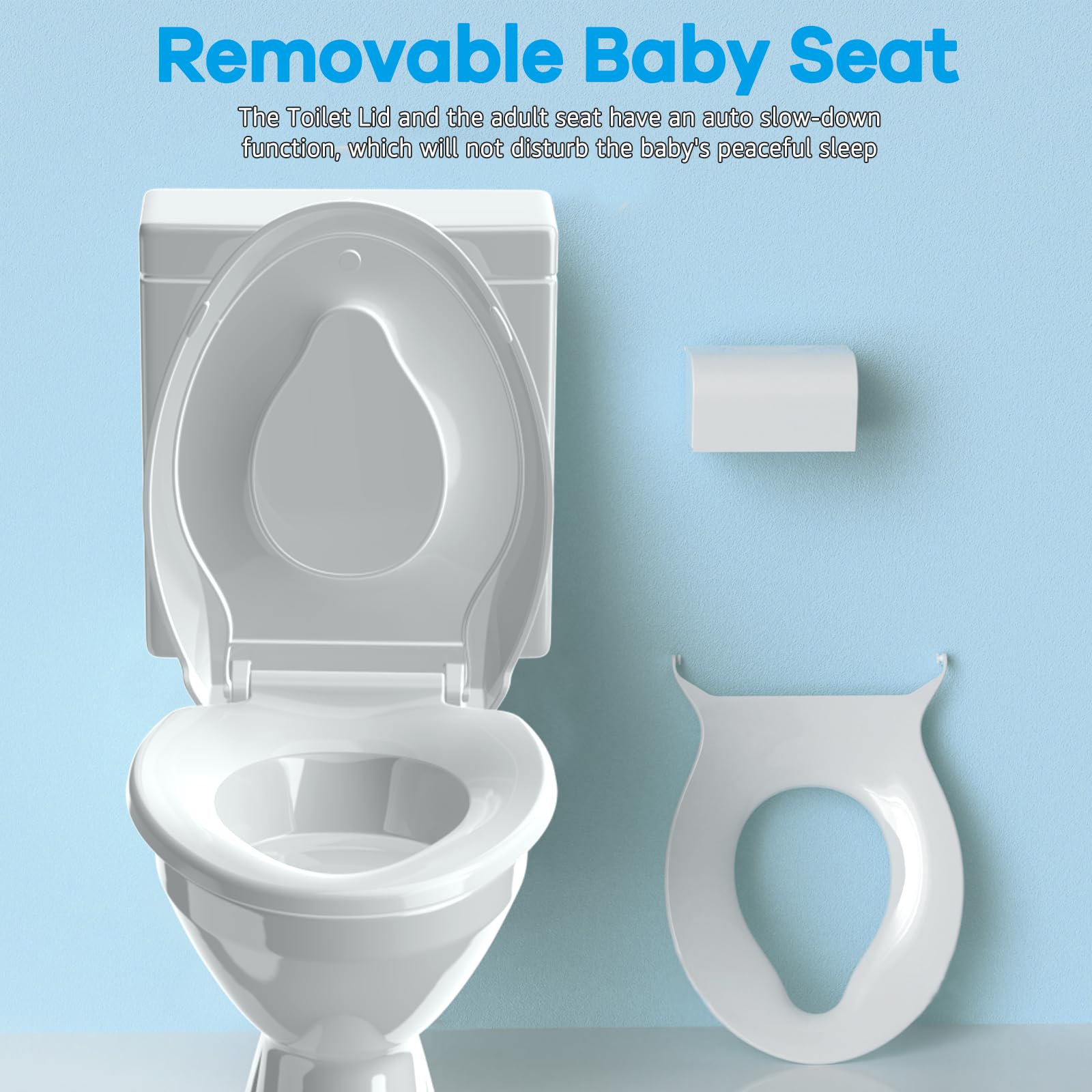 Aünsffer Familien-Toilettensitz, länglich, eingebauter Kleinkind-Töpfchentrainingssitz, Baby-Toilettendeckel, 2-in-1, sanft schließend, leise mit Magnet, leicht zu reinigen, PP-Material, sicher und
