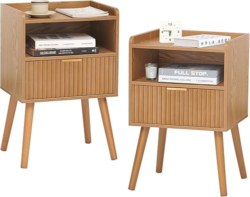 Miniatura 11 de AWASEN Black Fluted Nightstand Set of 2, Modern Bedside Table Set of 2 with Storage Drawers, Small Nightstand Bed Side Table with Solid Wood for