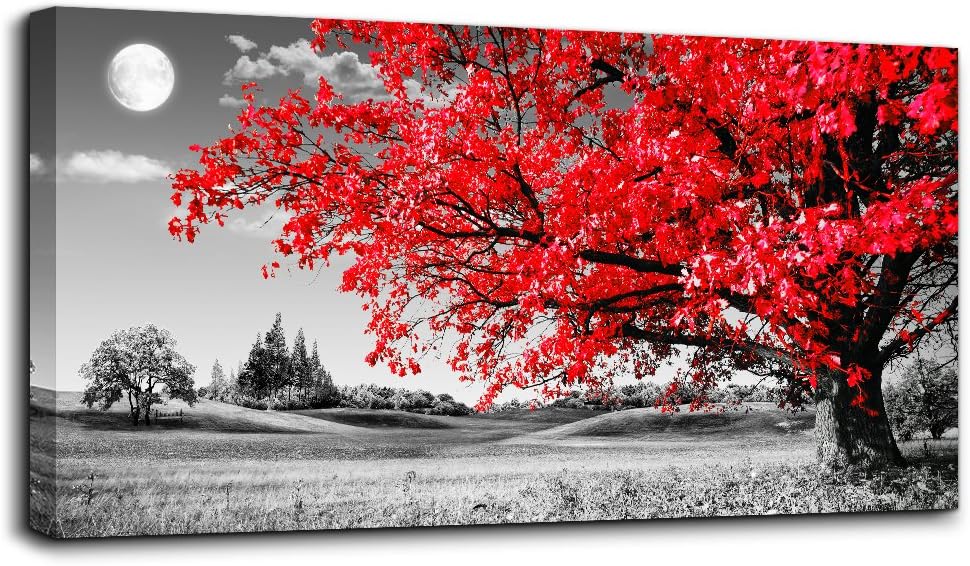MHARTK66 wall art for living room Simple Life red moon tree scenery Abstract painting office Decor 20" x 40" single Pieces Canvas Prints Ready to Hang Home Decoration