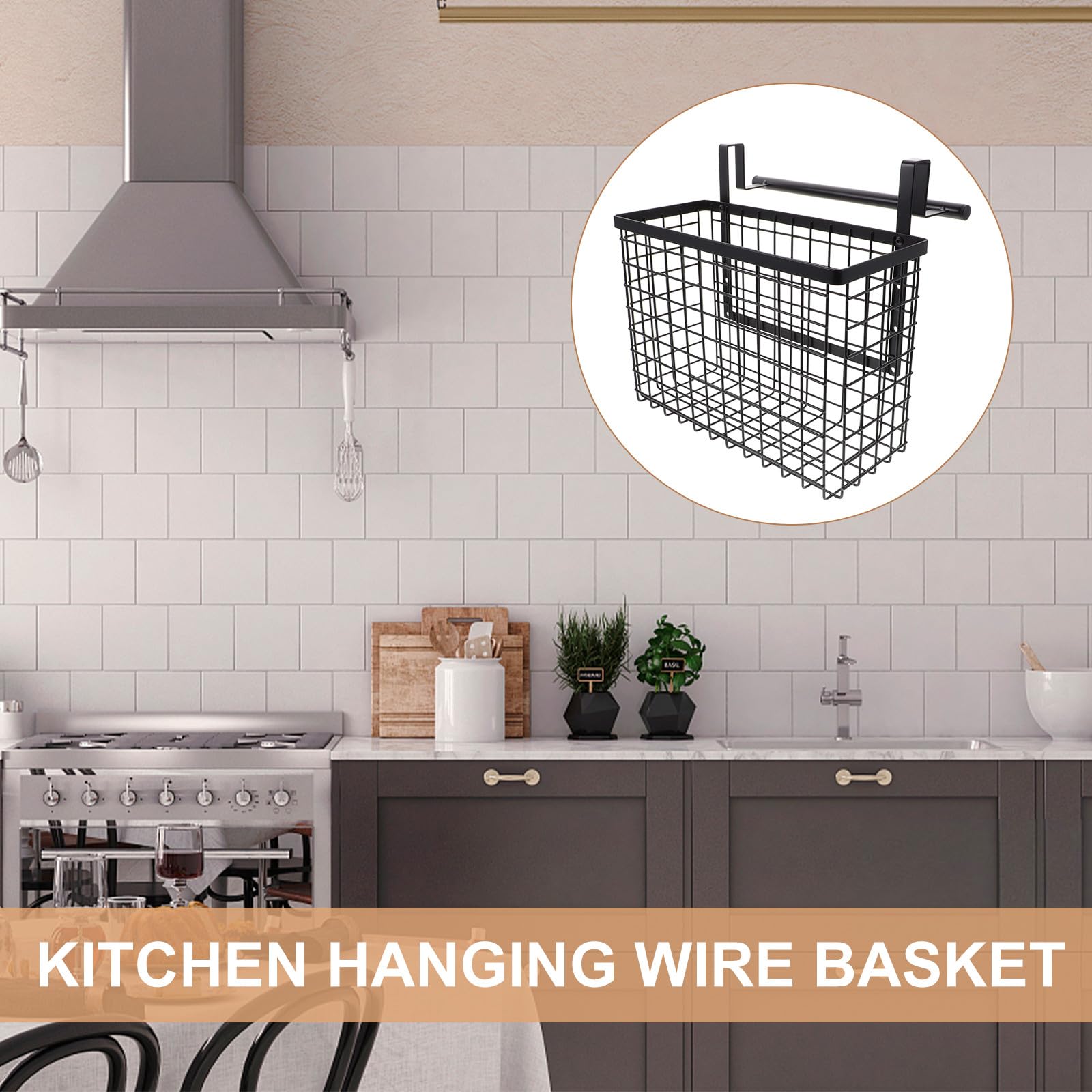 Cesta de Almacenamiento Colgante de Acero al Carbono Negra, Estante Colgante para Puerta de Armario, Organizador Multiusos para Cocina y Baño, Soporte para Condimentos y Verduras,