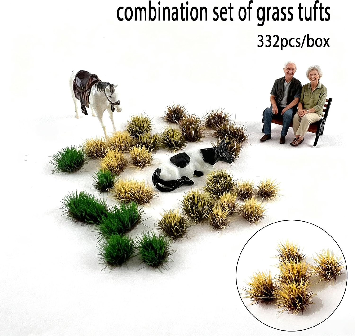 332 Pcs 5mm Miniature Grass Tufts Set - Nylon Static Grass for Dioramas, Model Trains, Wargaming Terrain & Tabletop Scenery (HO, OO, N, Z Scale Compatible, 5 Colors)