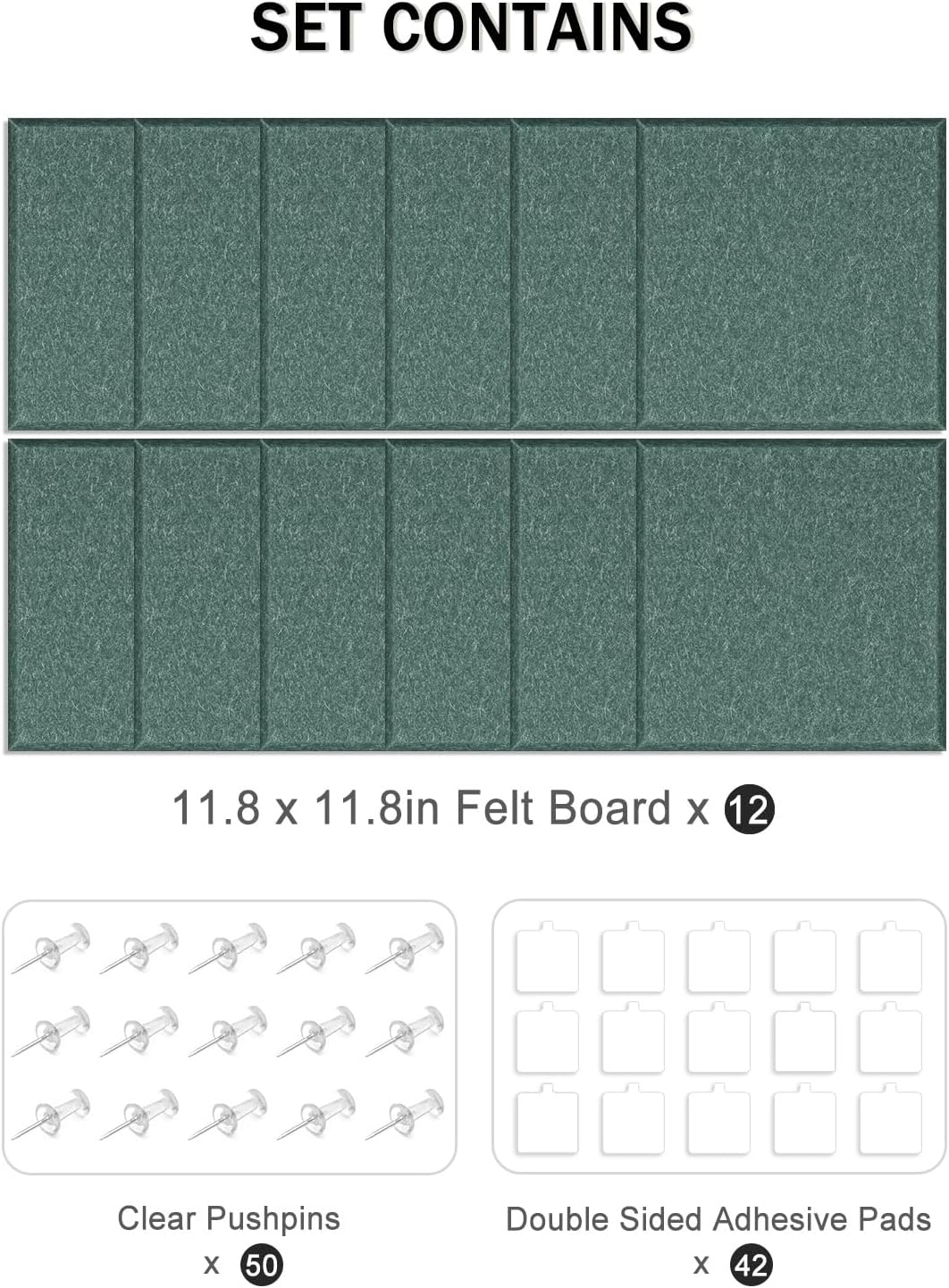 Hsurbtra Large Cork Board for Wall 47 x 36 Inch, 12 Pack Felt Bulletin Notice Board with Pushpins for Office Home School Farmhouse Wall Decor, Green
