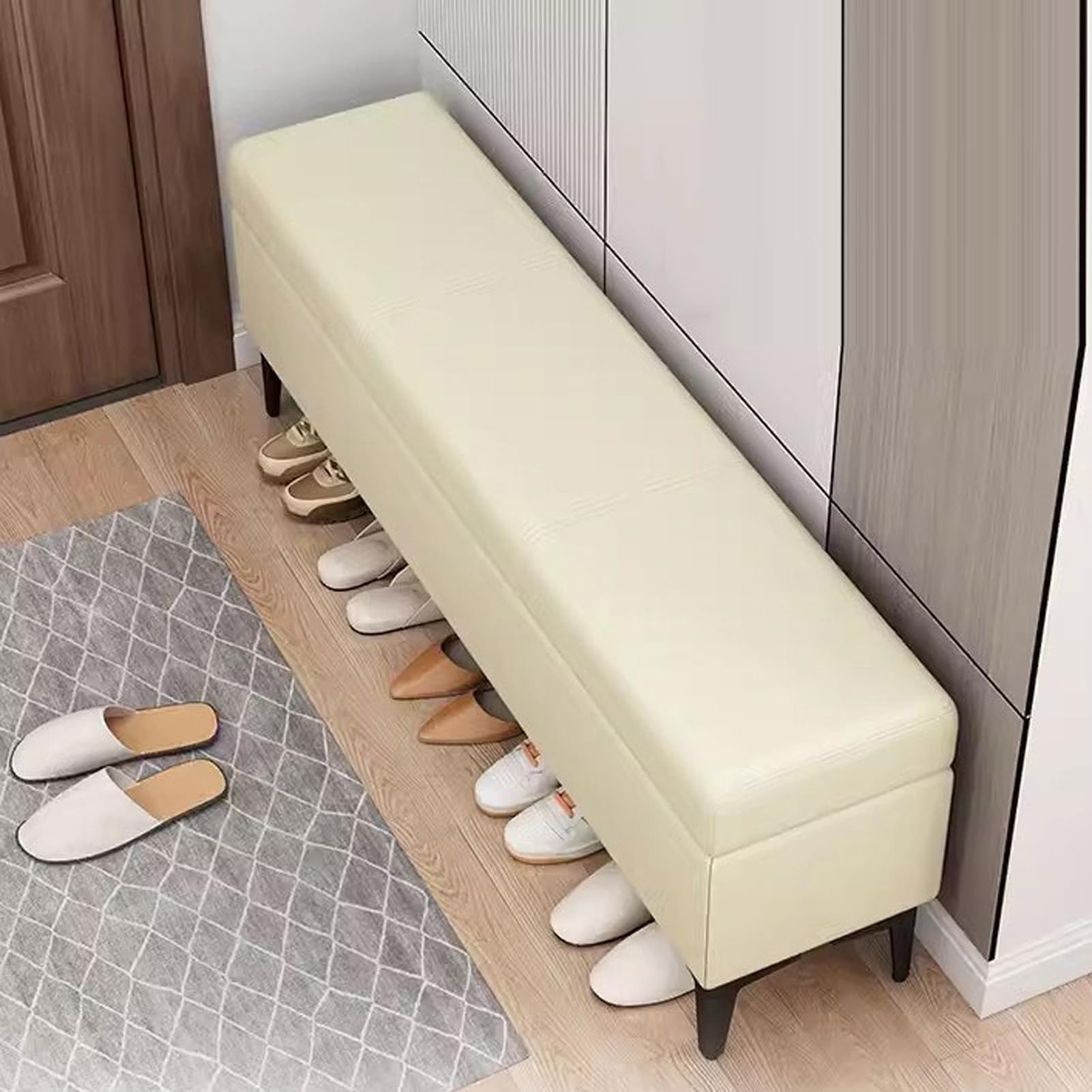 Banc de couloir rembourré étroit en similicuir noir pour l'entrée