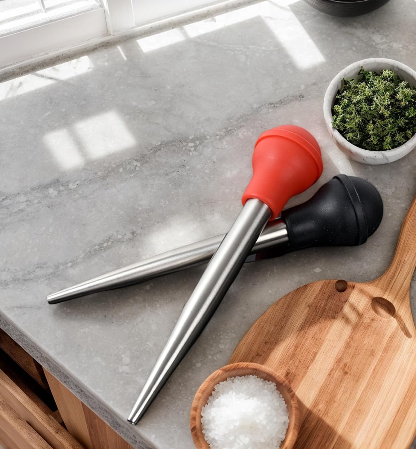 Large Turkey Baster with 2 Stainless Steel Needles,injector marinades for meats,turkey basters for cooking red (Red)