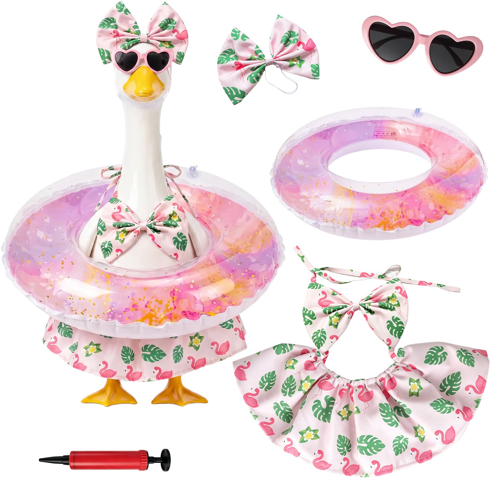Bikini d'oie hawaïenne avec bandeau et lunettes : l'ensemble flamant rose pour statue 58cm